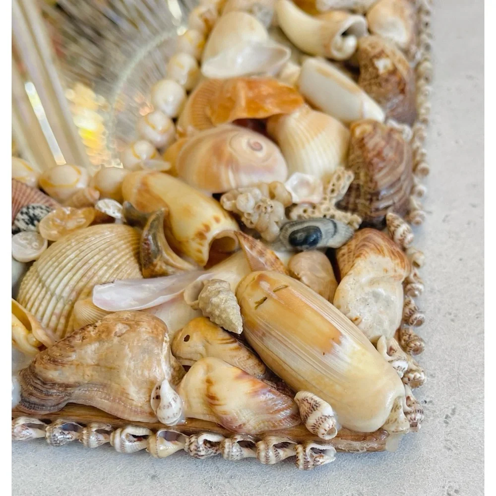 Vintage Handmade Rectangular Seashell Shell Mirror Mermaid Beachy Nautical Decor